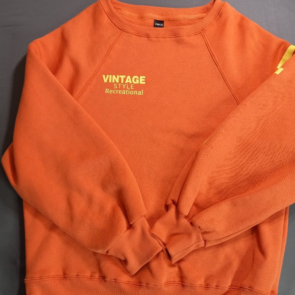 Vintage Style‎ Recreational Orange Raglan Crewneck Sweatshirt Size S
